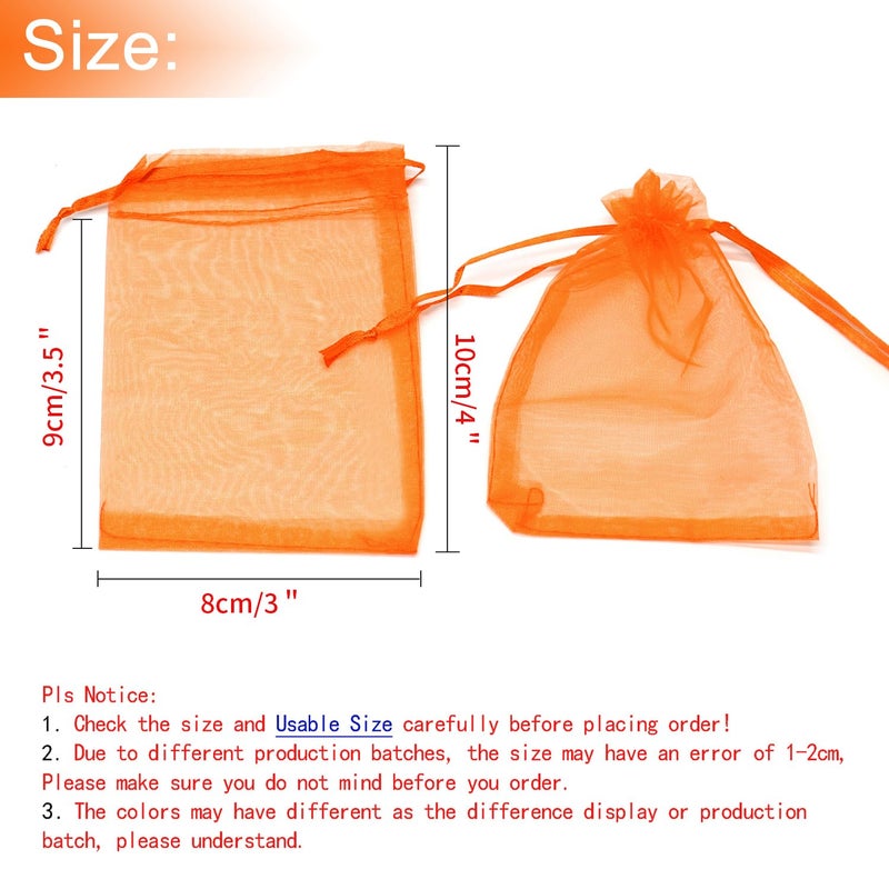 Bezall 50Pcs Orange Organza Bags 3x4 inch, Small Mesh Jewelry Gift Bag Drawstring Halloween Candy Pouches Wedding Party Favor Bags - Image 3
